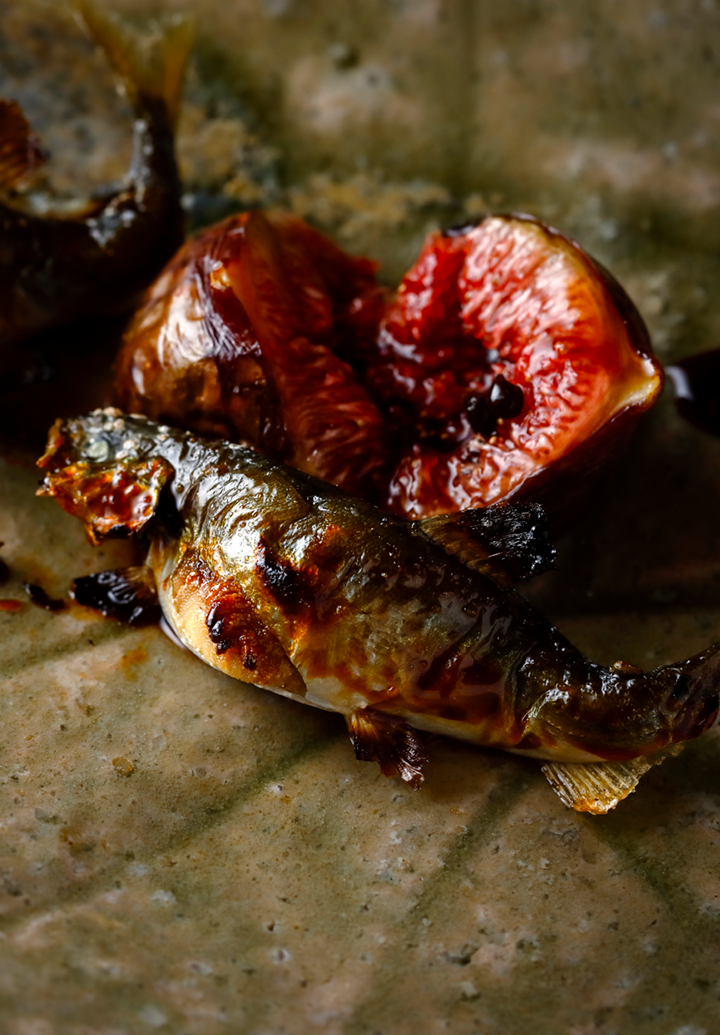 Charcoal-Grilled<em> Ayu</em> with Roe